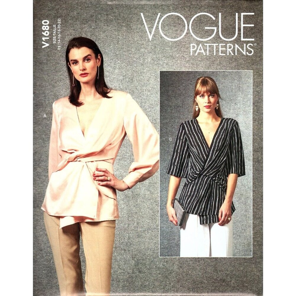 Vogue V1680 Misses 14 to 22 V Neck Gathered Blouse Top Uncut Sewing Pattern